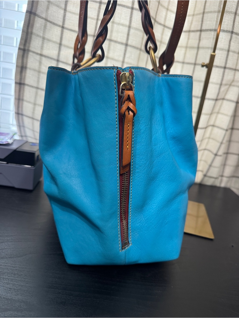 Dooney Florentine Leather Large Barlow Satchel Sky Blue - Picture 4 of 10